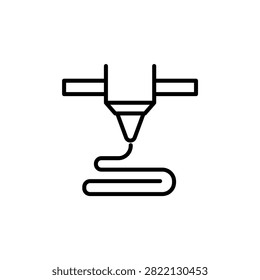 Minimalist line icon of a 3D printer extruder nozzle extruding filament layer by layer for rapid prototyping.