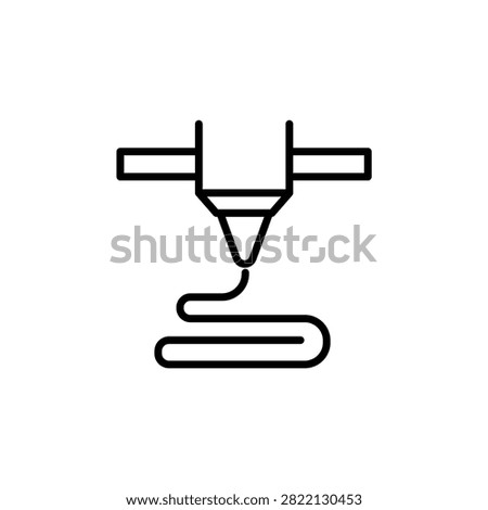 Minimalist line icon of a 3D printer extruder nozzle extruding filament layer by layer for rapid prototyping.