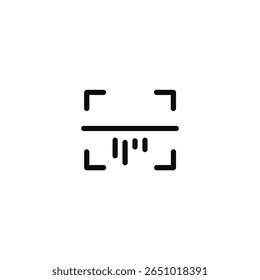 Minimalist line icon of an abstract data scan within scanner brackets, representing information processing, analysis, or system check.