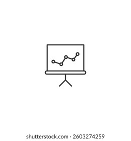 Minimalist line icon of analytics graph on presentation stand.