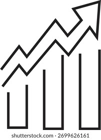 Ícone de Linha Minimalista de um Gráfico de Barras Mostrando Crescimento de Negócios Ascendente e Tendência Positiva