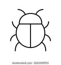 Ícone de linha minimalista de um besouro com seis pernas e duas antenas. Contorno de inseto simétrico simples