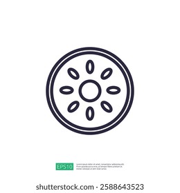 Minimalist Line Icon Of A Circular Fruit Slice With Seeds Representing Freshness Illustration Design For Healthy Food Products Graphics Or Website Elements Using A Stylized Visual