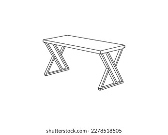 Minimalist line icon computer desk table outline isolated on white background. Simple work desk or dinner table outline icon on top view. Table linear vector illustration .