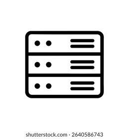 A minimalist line icon of a data center, depicted as a simple building silhouette. Isolated vector graphic.