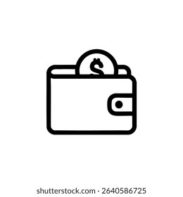 A minimalist line icon of a digital wallet containing a cryptocurrency coin, symbolizing crypto storage.