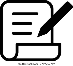 Icono de línea minimalista de un documento con lápiz, edición y tema de escritura.