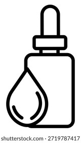 Icono de línea minimalista de una botella gotero y gota líquida, perfecto para belleza, bienestar o diseños médicos. Arte vectorial limpio que simboliza la pureza y el cuidado preciso para el cuidado de la piel o los App de la salud.