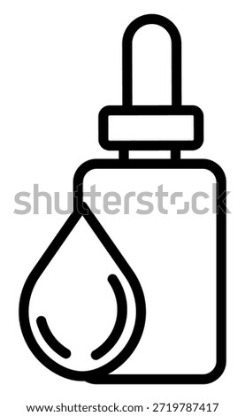 Minimalist line icon of a dropper bottle and liquid drop, perfect for beauty, wellness, or medical designs. Clean vector art symbolizing purity and precise care for skincare or health apps.