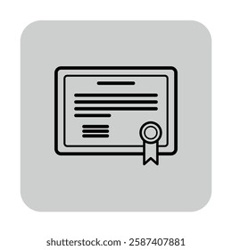 Minimalist line icon of educational certificate with ribbon. Academic achievement concept. Ideal for educational materials or websites
