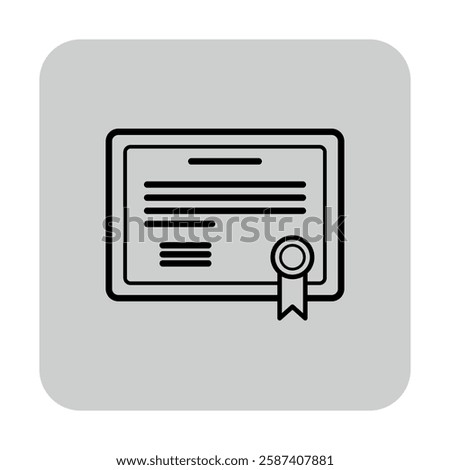 Minimalist line icon of educational certificate with ribbon. Academic achievement concept. Ideal for educational materials or websites