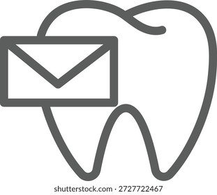 Un icono de línea minimalista con un diente y un sobre, que representa las comunicaciones dentales o recordatorios de citas.
