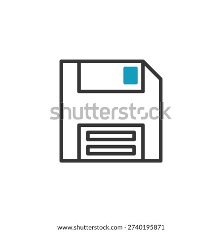 Minimalist line icon of a floppy disk, representing data storage and saving files. Vector illustration.