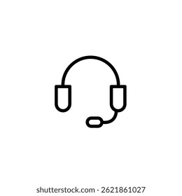 Minimalist line icon of a headset with microphone, perfect for customer service, call centers, communication tools, apps, digital interfaces, support systems, and modern tech-related visuals.