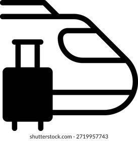 Ícone de linha minimalista de um trem de alta velocidade com bagagem, esboçar estilo de transporte de viagem.