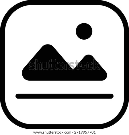 Minimalist line icon of an image gallery picture, photography and media symbol.