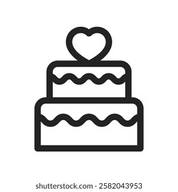 Minimalist Line Icon of a Layered Cake with Heart Decoration