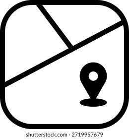 Minimalist line icon of a location map pin, navigation symbol.