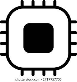 Minimalistisches Liniensymbol eines Mikrochips, Technologie- und Computerhardware-Themas.