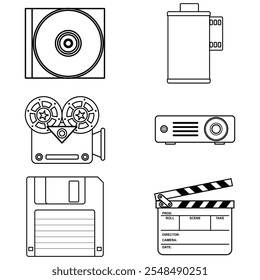 Minimalist Line Icon Movie Maker Tools Set