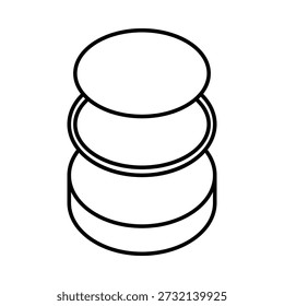 Minimalist line icon of an opened snus puck showing internal storage compartments. Exploded view of a nicotine pouch container with sections for new and used portions. Functional packaging design for smokeless tobacco. Isolated on white background.