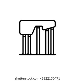 Minimalist line icon of overhang 3D print model supported by removable vertical scaffold pillars.