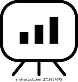 Icono de línea minimalista de un tablero de presentación con barras de gráficos, tema de negocio de análisis.