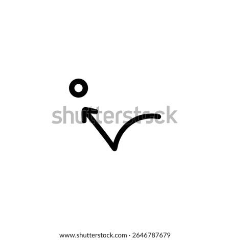 A minimalist line icon representing a bounce left animation effect, showing a trajectory arc and a dot. Isolated on a white background.