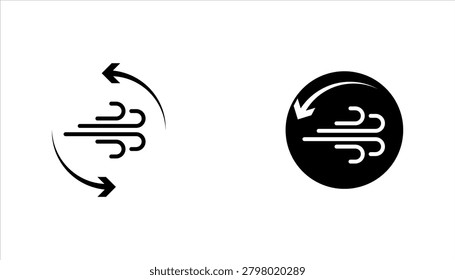 Minimalist line icon of rotating air flow with arrows representing ventilation, air circulation, cooling system, wind movement, climate control, refresh, and airflow direction isolated on gray backgro	

