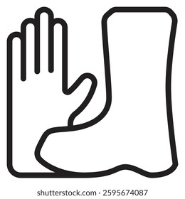Minimalist line icon of a safety glove and boot. Ideal for Labor Day, workplace safety, construction, industry, and protective gear. Perfect for occupational health and industrial themes.