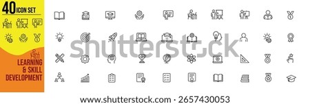 Minimalist Line Icon Set of Learning and Skill Development Symbols in Modern Vector Style.growth, training, learning, education, knowledge, progress, improvement, ability
