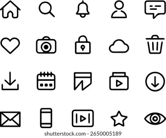 Minimalist Line Icon Set for Web and Mobile UI and UX Design