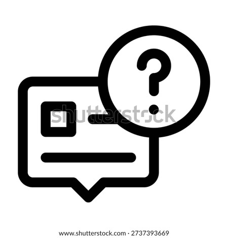 Minimalist line icon showing a document with lines and a separate circle containing a question mark. This symbol represents FAQ, help, support, unknown information, or asking a question.