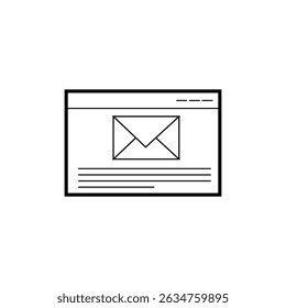 Minimalist line icon showing an email envelope on a web browser window, representing communication, newsletter subscription, or online messaging in a clean and simple visual design.