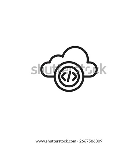 A minimalist line icon shows a cloud symbol with a circle containing angled brackets overlaid on it, suggesting cloud-based coding or development.
