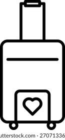 Icono de línea minimalista de una maleta Pequeña y simple con un símbolo de corazón, que simboliza el amor por los viajes.