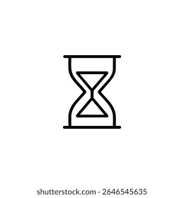 A minimalist line icon of a stylized hourglass with a symmetrical triangular body. Symbol for time, deadline, and history.