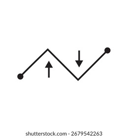 Ícone de linha minimalista de um gráfico em ziguezague com setas para cima e para baixo, simbolizando a volatilidade do mercado. Ideal para ilustrar flutuações de ações, tendências econômicas, riscos de investimento e ciclos de negócios.