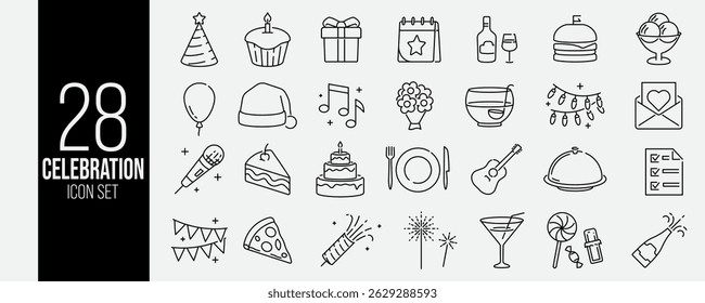 Minimalist Line Icons for Celebration and Festivities