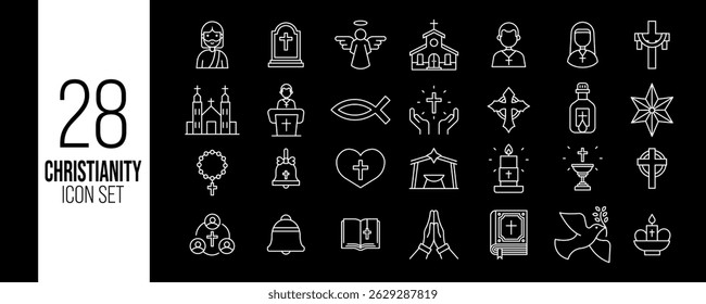 Minimalist Line Icons of Christian Symbols and Faith
