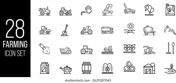 Minimalist Line Icons of Farming and Agricultural Tools
