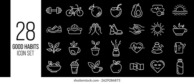 Minimalist Line Icons of Healthy and Productive Habits