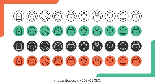 Minimalist Line Icons Set with Colorful Backgrounds for Web and App UI Design