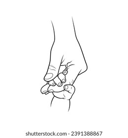 Minimalist Line Illustration of Baby Hand Holding Father's Hand. Symbol of Fatherhood Affection. Father's Day. Editable Line. Adjustable Stroke Width.