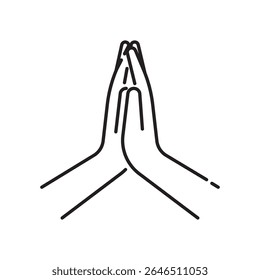 Minimalist line illustration of hands in a prayer position, representing spirituality, gratitude, or hope. Ideal for religious apps, wellness graphics, or meditation themes.