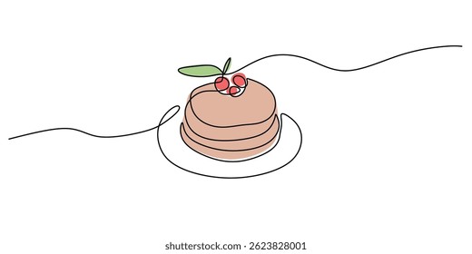 Minimalist line illustration symbolizing a hearty breakfast, featuring a pancake stack. Vector illustration hand drawn.