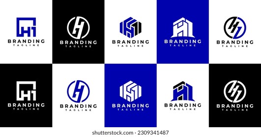 Minimalist line letter H 1 H1 logo design branding