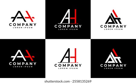 Minimalist line letter A H AH logo design set