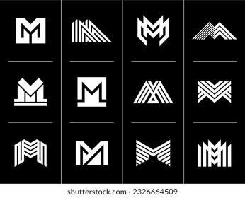 Minimalist line letter M logo design branding. Modern company initial M logo set