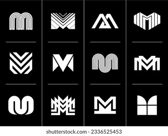 Minimalist line letter M logo icon design set. Modern geometric initial M logo.